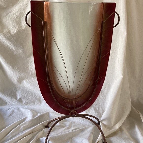 Mark Hines Sculpture Vase Slumped Glass Red Gold. Signed - Picture 8 of 15